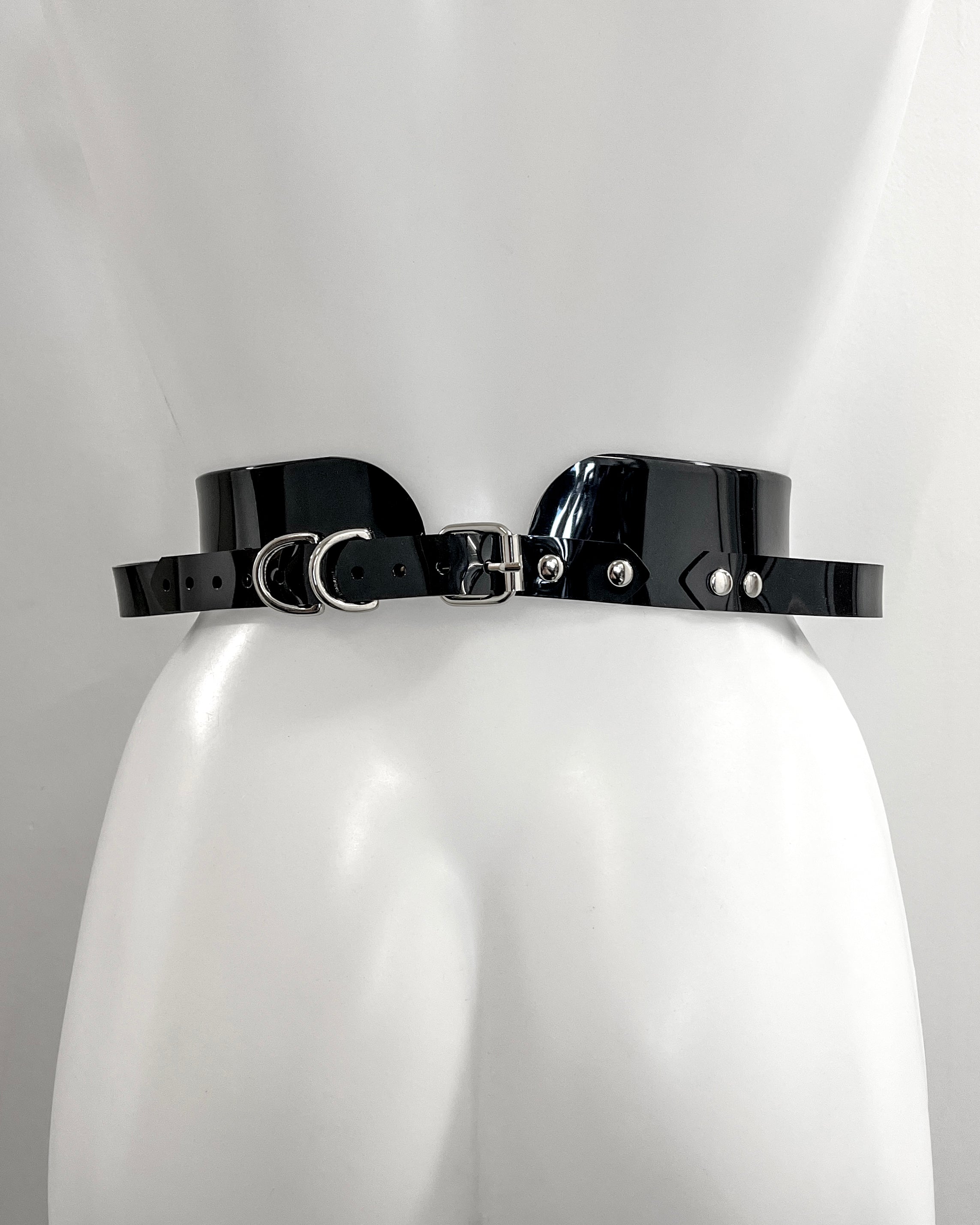 Jivomir Domoustchiev vegan vinyl pvc fashion wearable sculpture belt hand crafted to order only in East London Atelier independent luxury brand