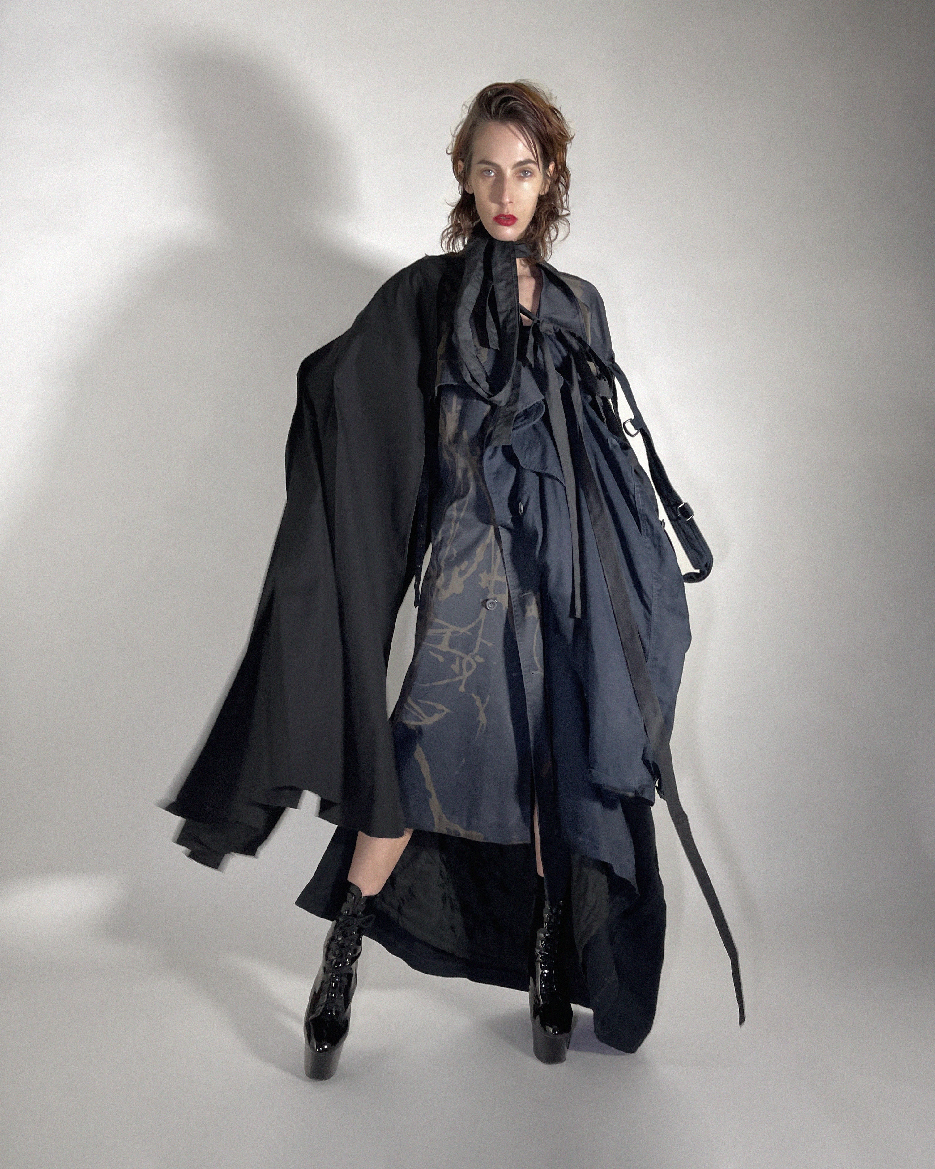 Jivomir Domoustchiev hand crafted re purposed sculpture trench coat  hand crafted from re purposing coats and creating a beautiful collectible sculpture 