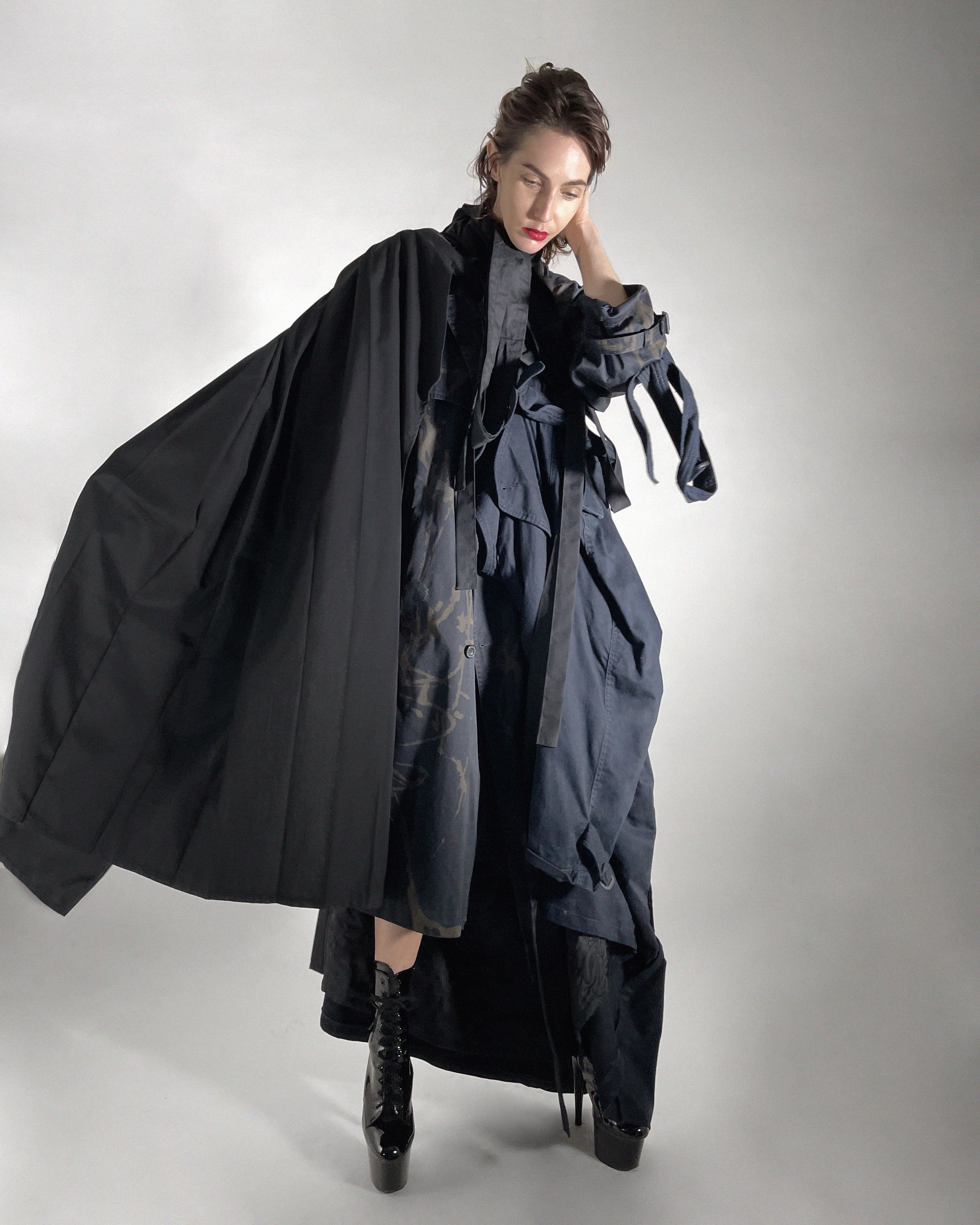 Jivomir Domoustchiev hand crafted re purposed sculpture trench coat  hand crafted from re purposing coats and creating a beautiful collectible sculpture 