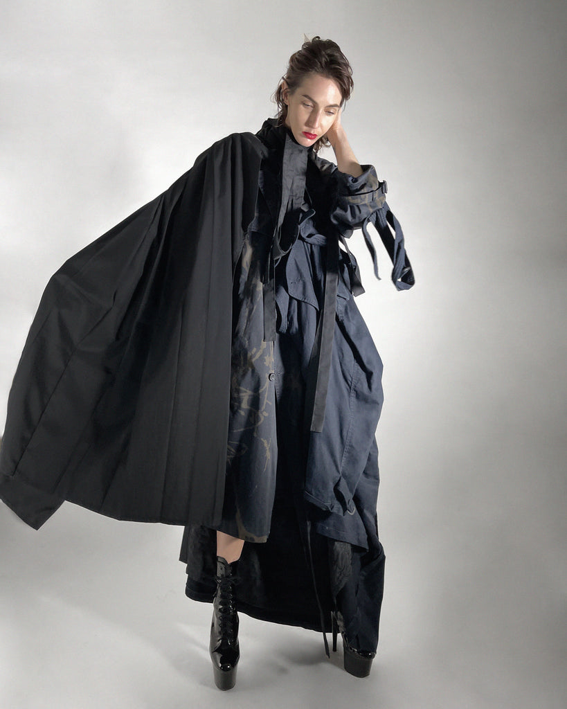 Jivomir Domoustchiev hand crafted re purposed sculpture trench coat  hand crafted from re purposing coats and creating a beautiful collectible sculpture 