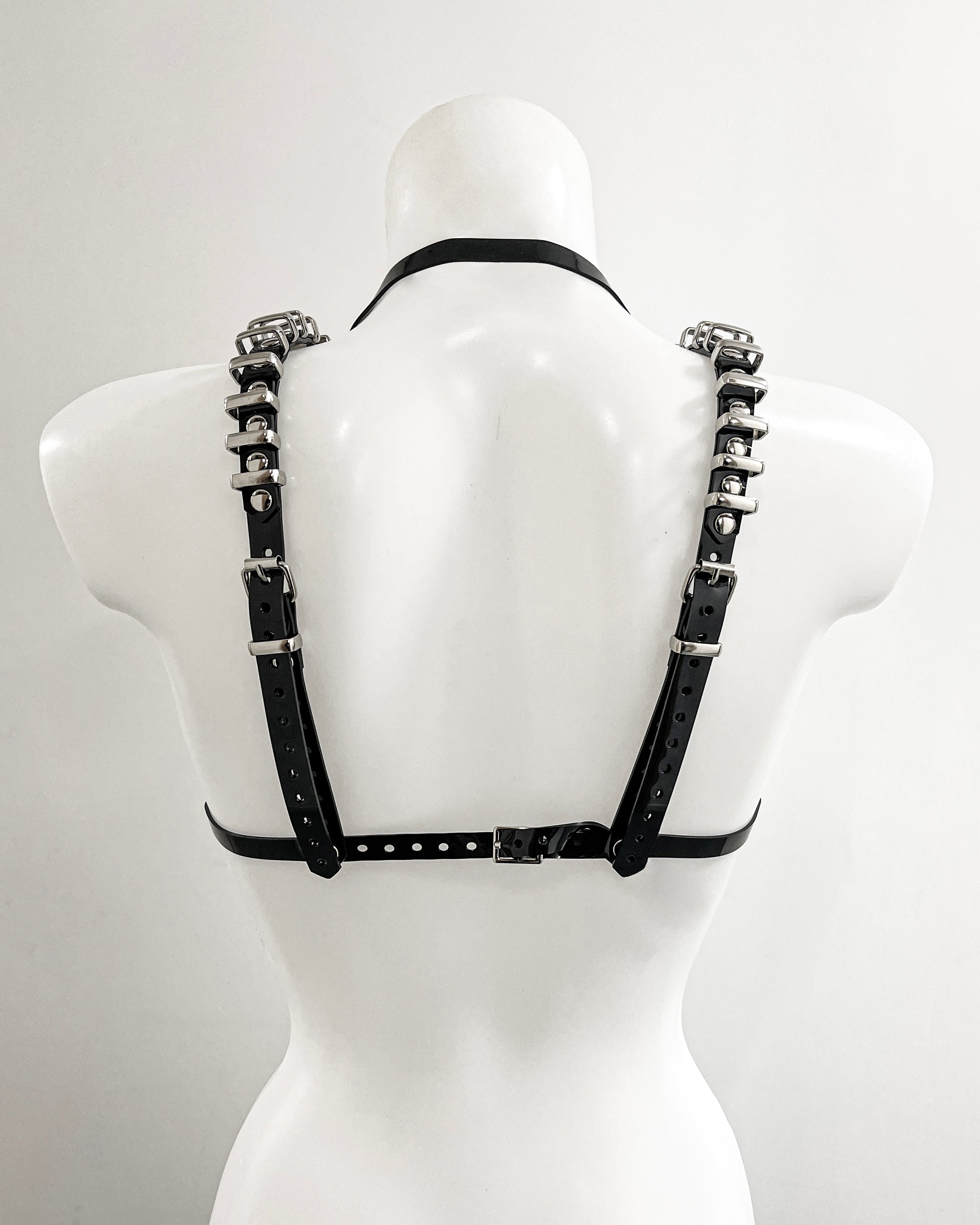 Jivomir Domoustchiev x Julien McDonald  vegan vinyl PVC fashion accessories belt harness collar choker bra bustier peplum corset kink cosplay vegan hand crafted London