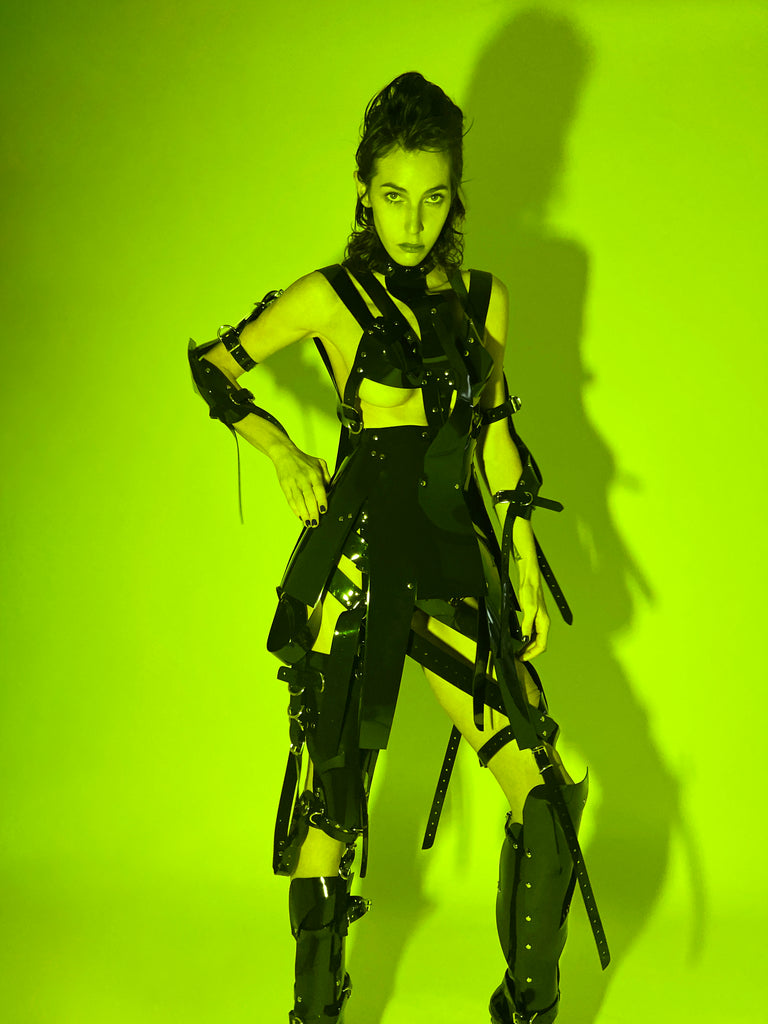Black Onna Bugeisha by Jivomir Domoustchiev vegan fashion future love design robot kink fetsih superhero cosplay movie character robot 