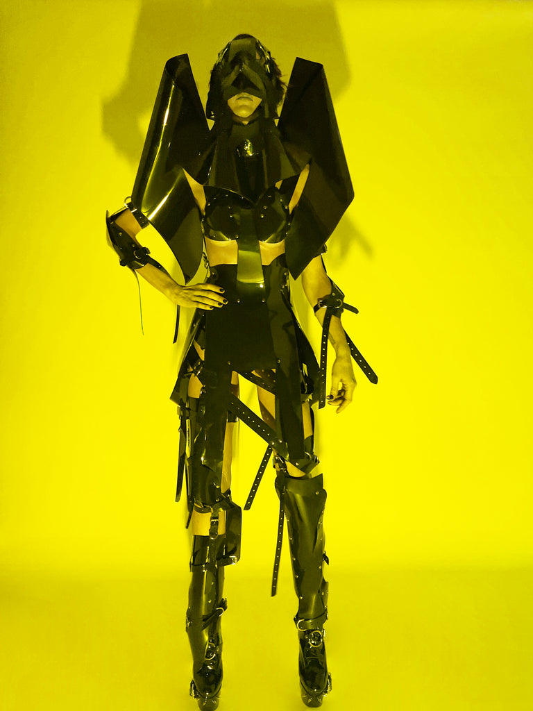 Black Onna Bugeisha by Jivomir Domoustchiev vegan fashion future love design robot kink fetsih superhero cosplay movie character robot 