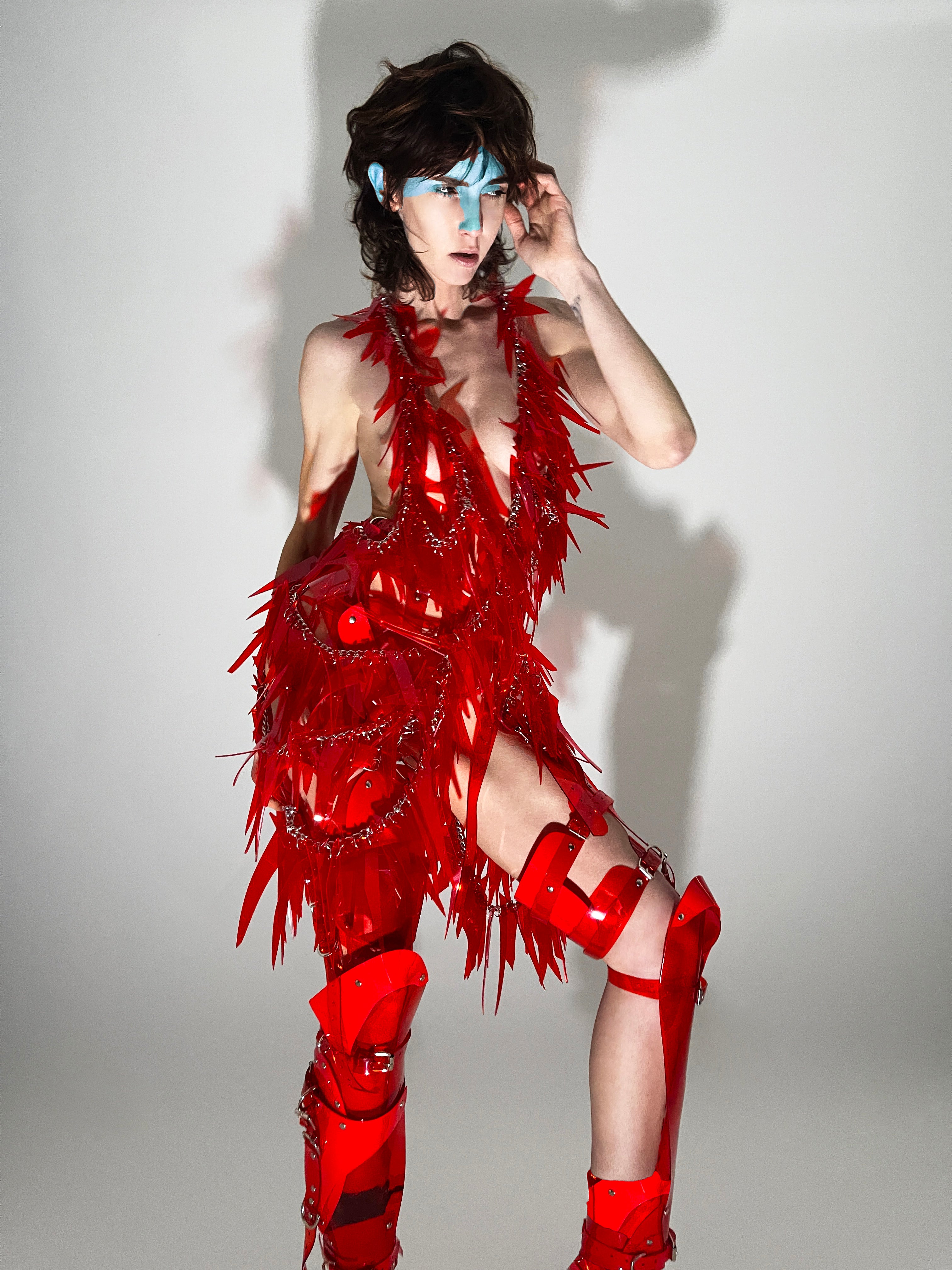 Jivomir Domoustchiev Tassel Chain Dress in off cuts vegan vinyl hand crafted to order in London