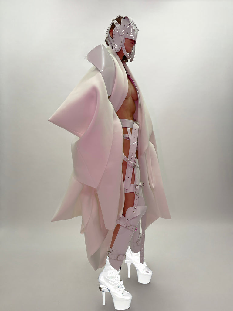 Jivomir Domoustchiev Waves Star coat. 'Onna Bugeisha' Collection. Beautyifully asymmetric.   An artistic expression. Crafted to order in raw edge neoprene and available in a verity of colours