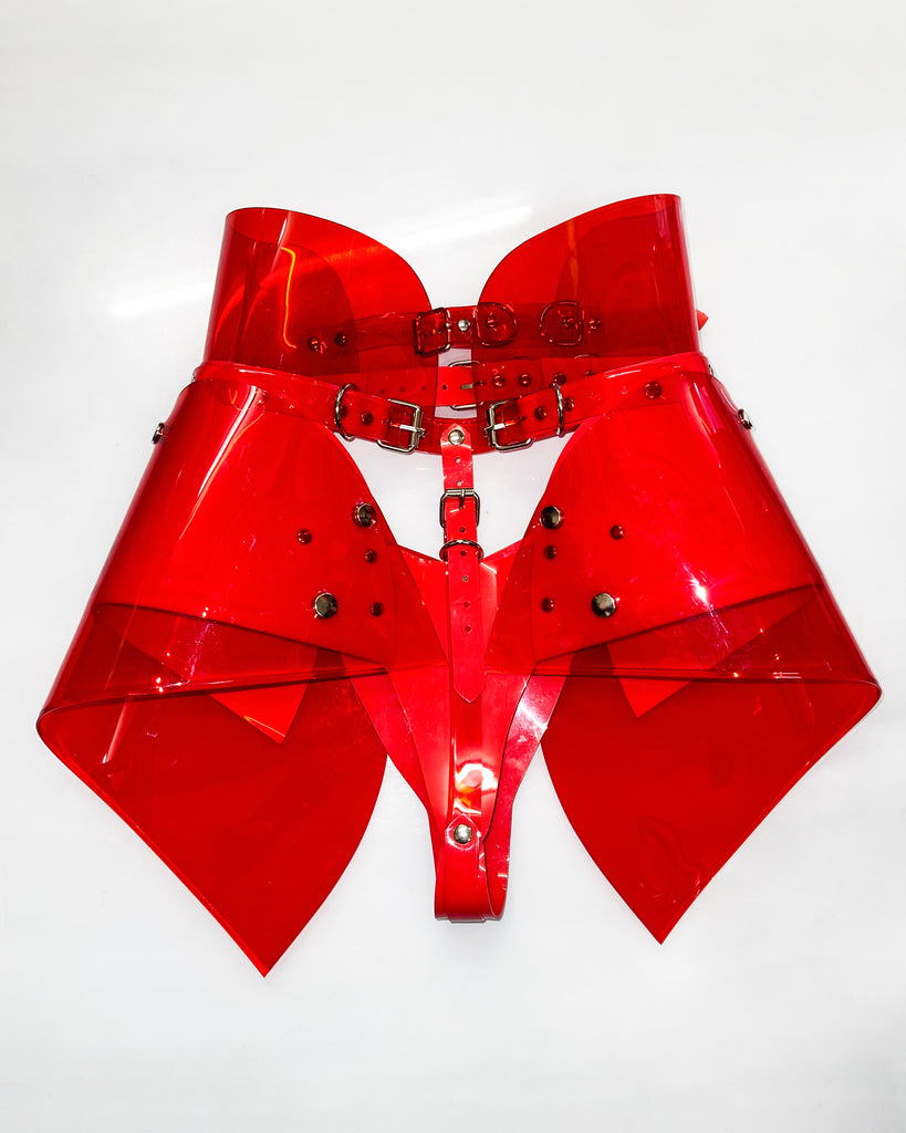 Jivomir Domoustchiev vegan vinyl pvc fashion wearable sculpture handbag purse hand crafted to order only in East London Atelier independent luxury brand robo hipster skirt