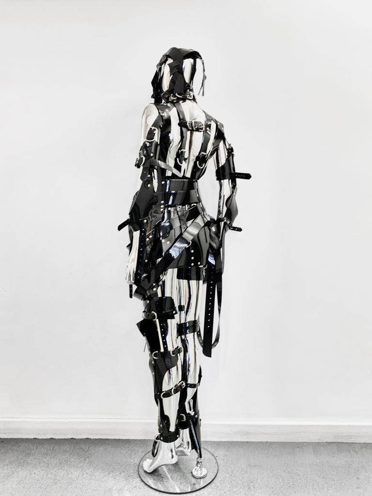 Jivomir Domoustchiev PVC vegan Vinyl Future Gladiator multi buckle harness dress
