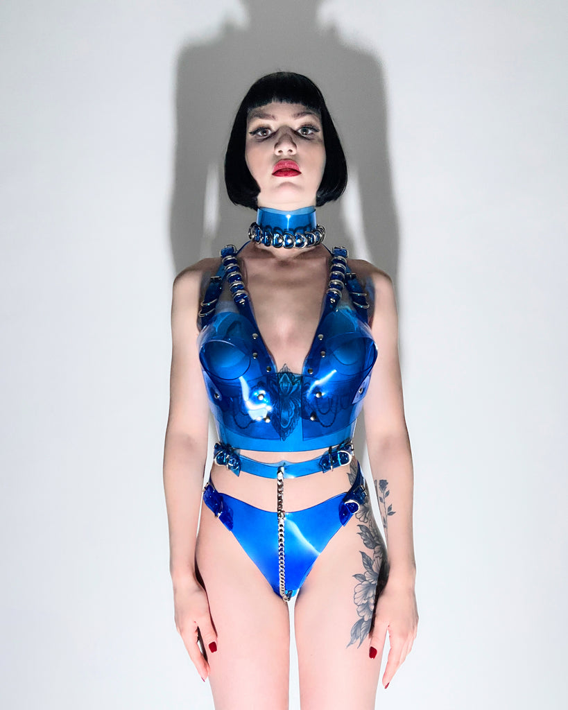 Jivomir Domoustchiev vegan vinyl pvc fashion wearable sculpture hand crafted to order only in East London Atelier independent luxury brand bras and panties knickers