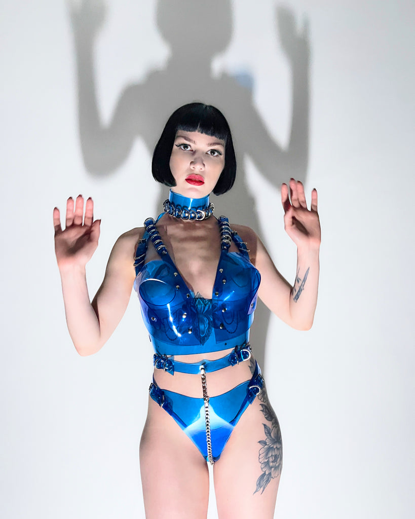 Jivomir Domoustchiev vegan vinyl pvc fashion wearable sculpture hand crafted to order only in East London Atelier independent luxury brand bras and panties knickers