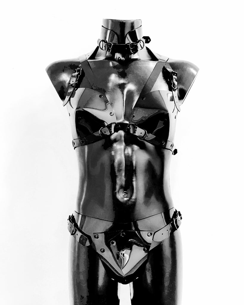 Jivomir Domoustchiev vegan vinyl pvc fashion wearable sculpture hand crafted to order only in East London Atelier independent luxury brand bras and panties knickers