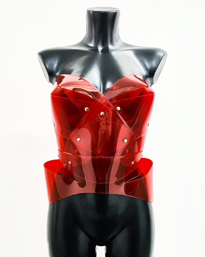 Jivomir Domoustchiev vegan vinyl Sculpture Bustier red love valentines