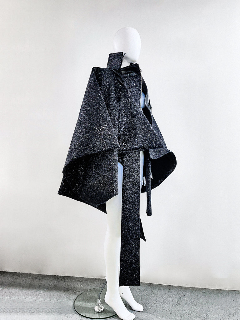 Jivomir Domoustchiev vegan vinyl pvc fashion wearable sculpture hand crafted to order only in East London Atelier independent luxury glitter coat jacket couture made to order custom 