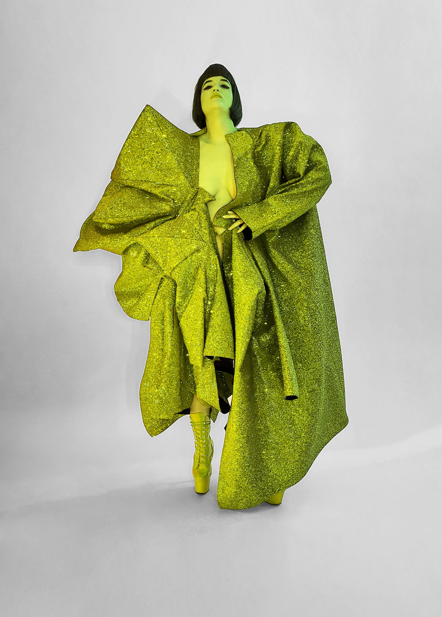 Half and Half Coat Jivomir Domoustchiev glitter star sculpture angular asymmetric couture coat