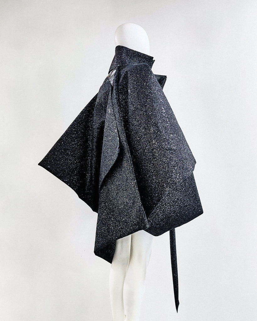 Jivomir Domoustchiev vegan vinyl pvc fashion wearable sculpture hand crafted to order only in East London Atelier independent luxury glitter coat jacket couture made to order custom 