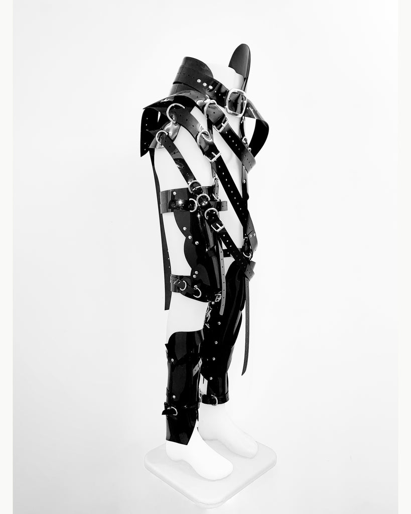Jivomir Domoustchiev Full Robot Leg Harness in vegan vinyl pure robot style future Dixie D'Amelo perfect styling to create full  look worn as belt or full look