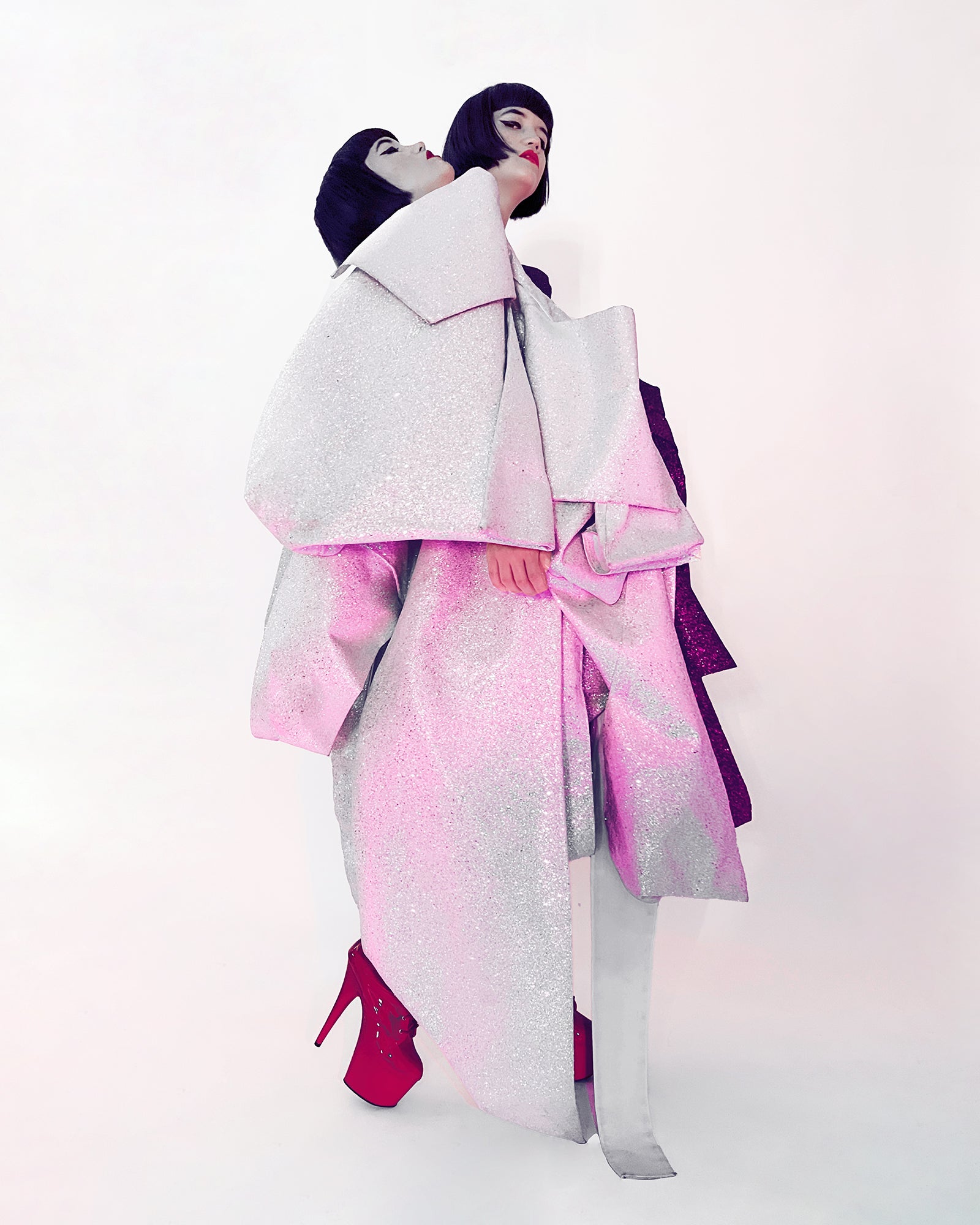 Half and Half Coat Jivomir Domoustchiev glitter star sculpture angular asymmetric couture coat