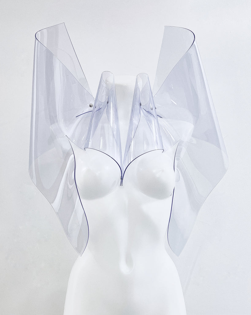Jivomir Domoustchiev vegan vinyl pvc fashion wearable sculpture hand crafted to order only in East London Atelier independent luxury brand
