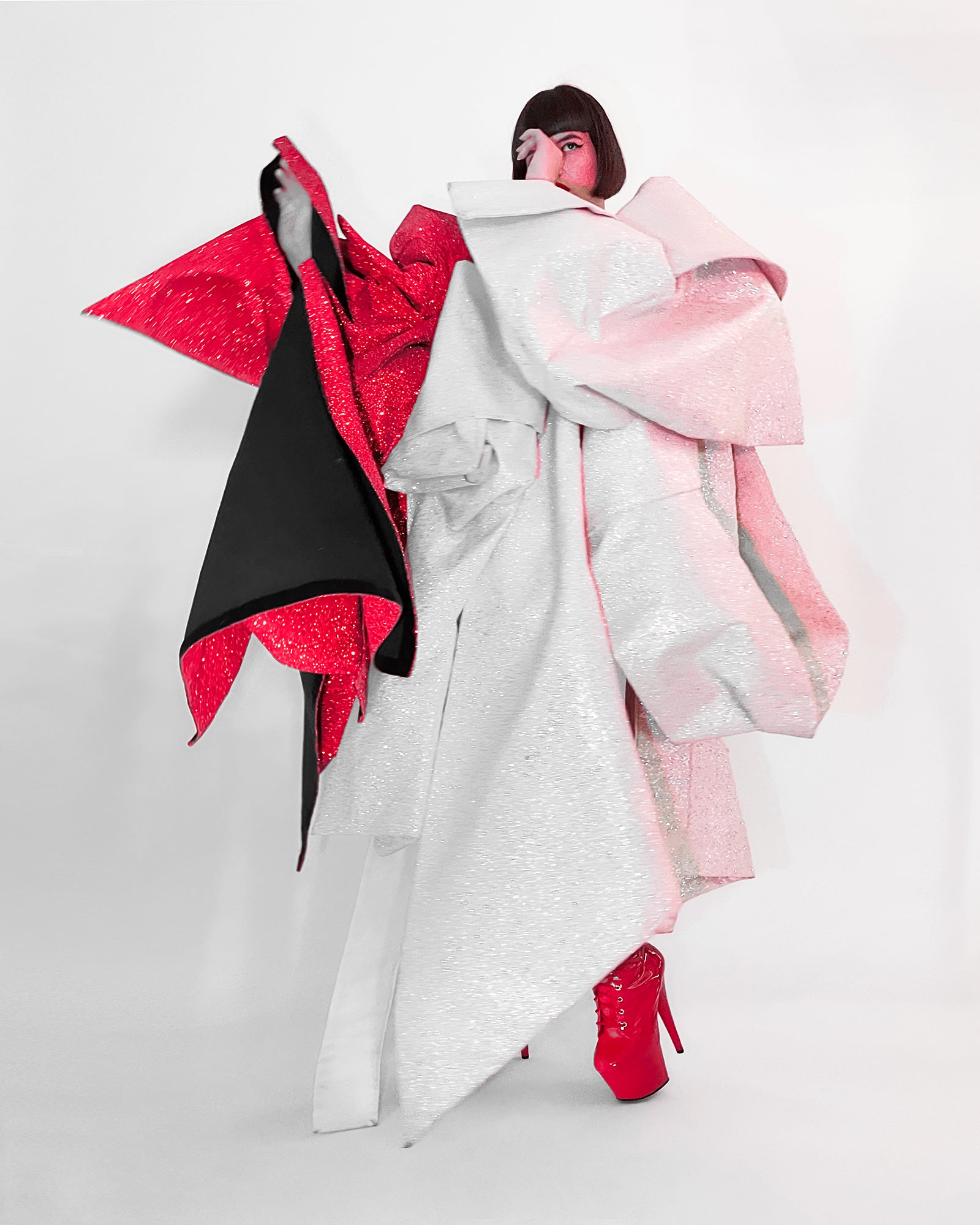 Half and Half Coat Jivomir Domoustchiev glitter star sculpture angular asymmetric couture coat