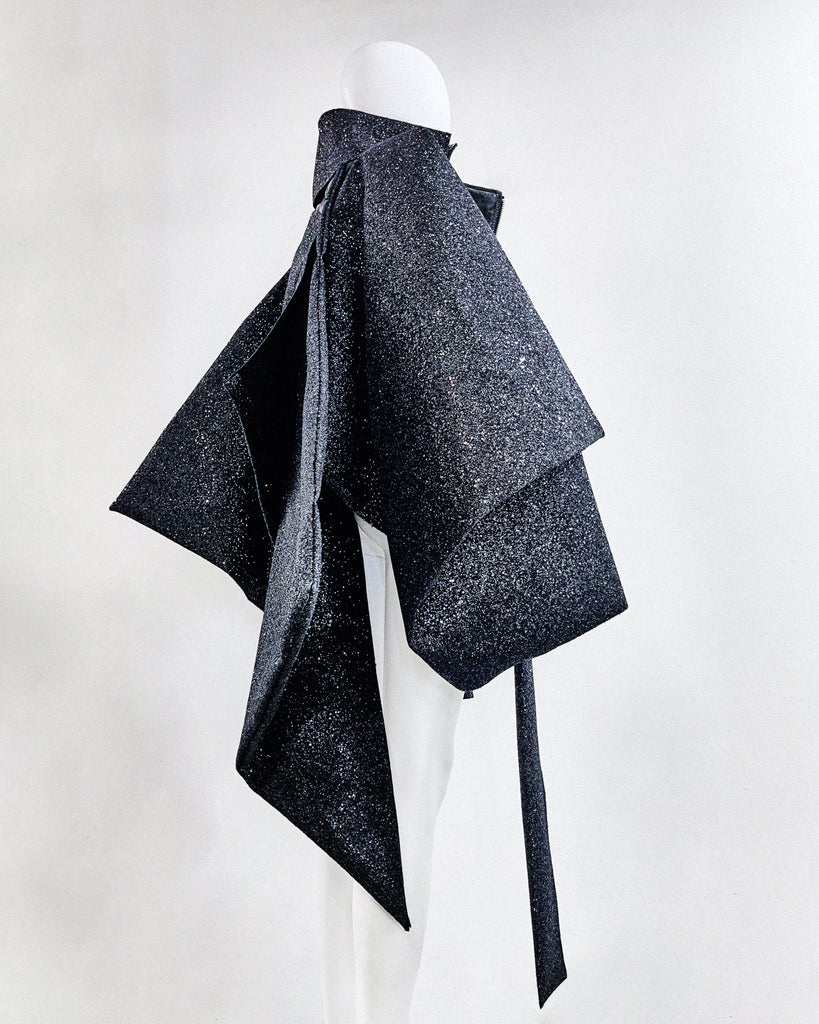 Jivomir Domoustchiev vegan vinyl pvc fashion wearable sculpture hand crafted to order only in East London Atelier independent luxury glitter coat jacket couture made to order custom 