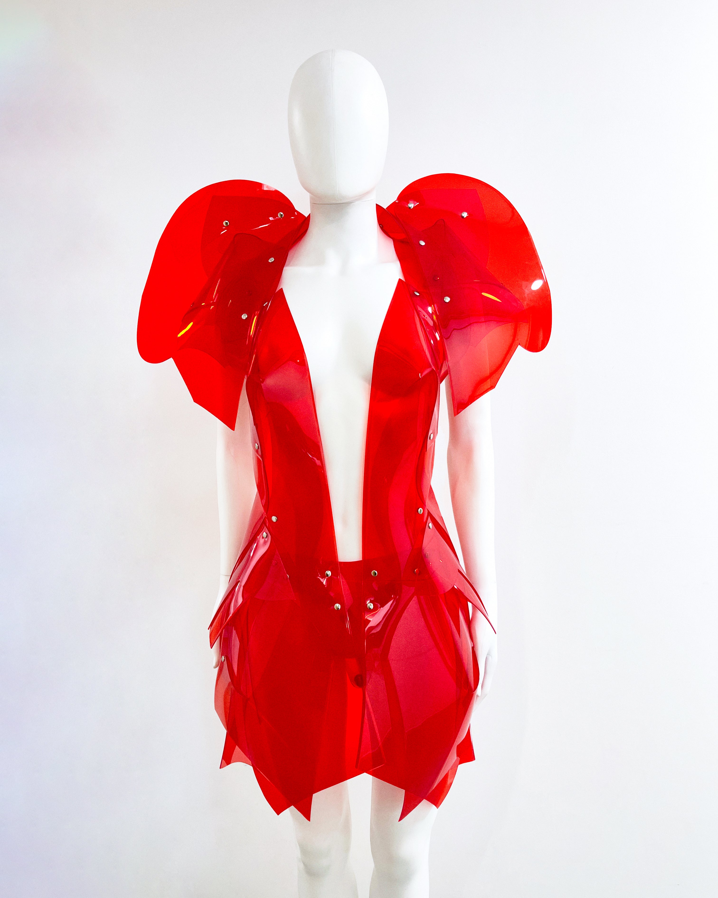 Jivomir Domoustchiev vegan vinyl pvc fashion wearable sculpture hand crafted to order only in East London Atelier independent luxury shoulder pads