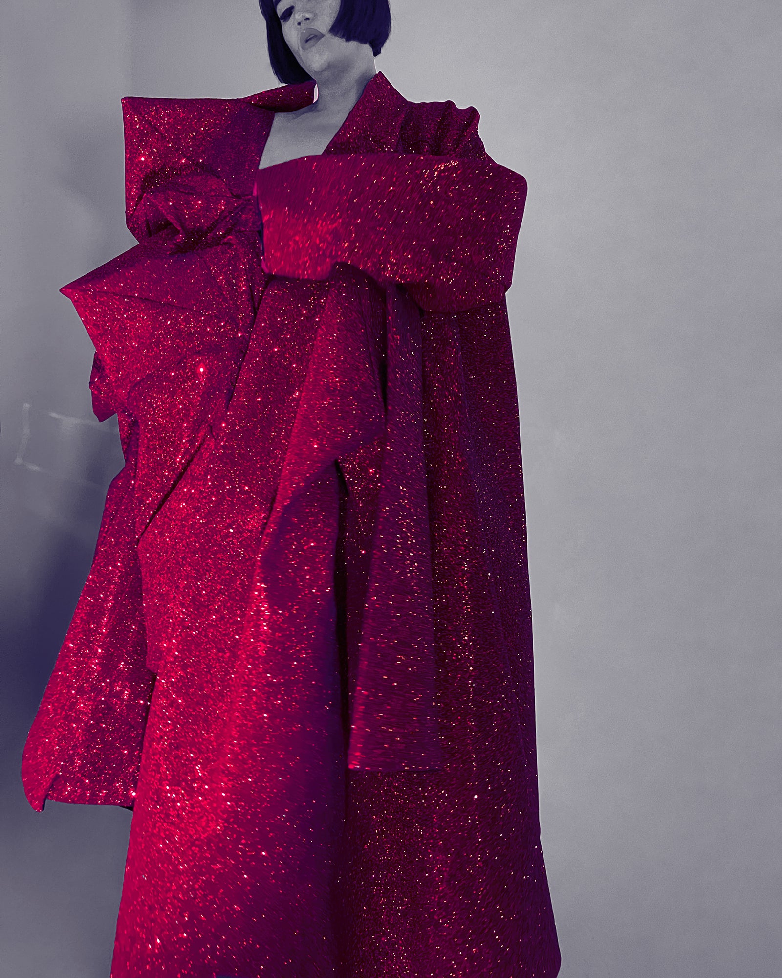 Half and Half Coat Jivomir Domoustchiev glitter star sculpture angular asymmetric couture coat