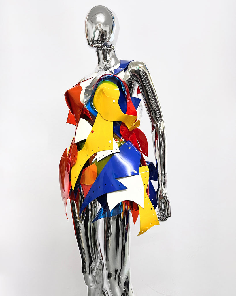 Jivomir Domoustchiev Reimagneeverything Dress vegan vinyl sculpture art