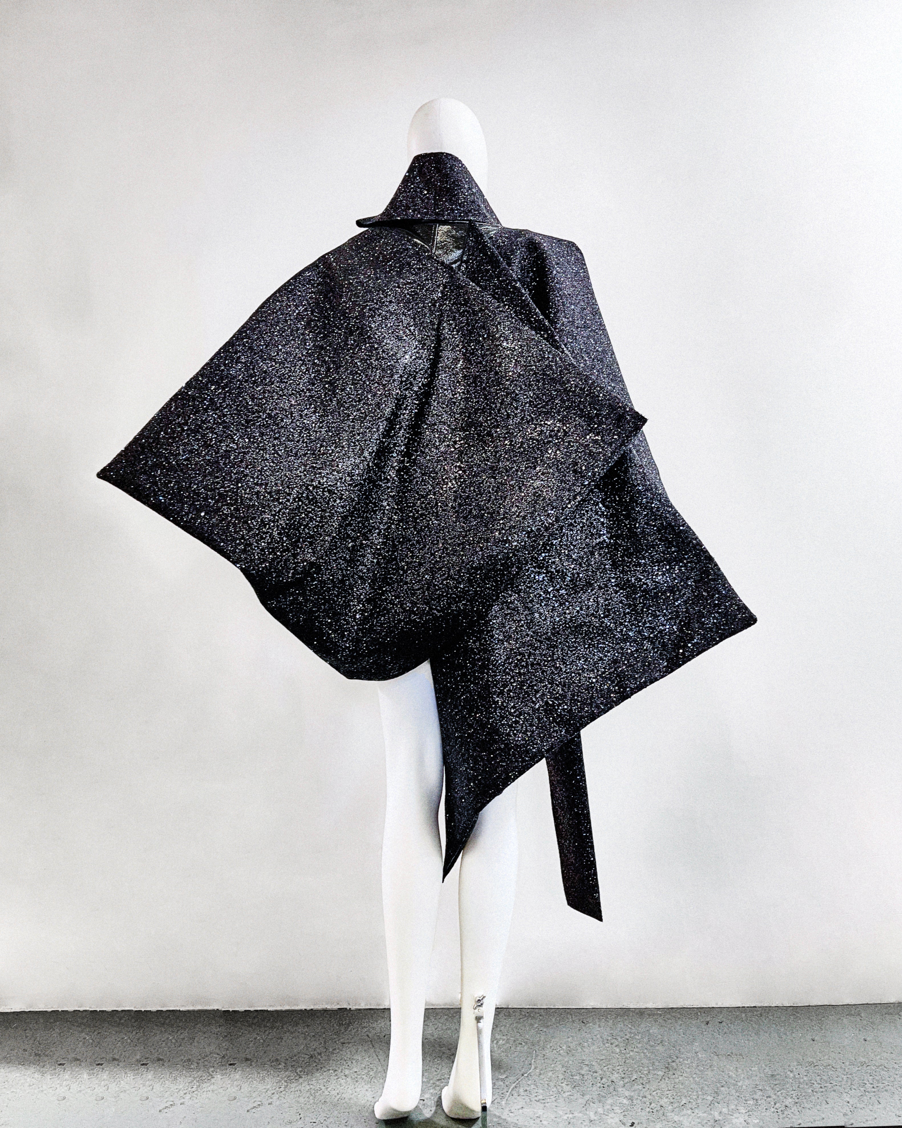 Jivomir Domoustchiev vegan vinyl pvc fashion wearable sculpture hand crafted to order only in East London Atelier independent luxury glitter coat jacket couture made to order custom 