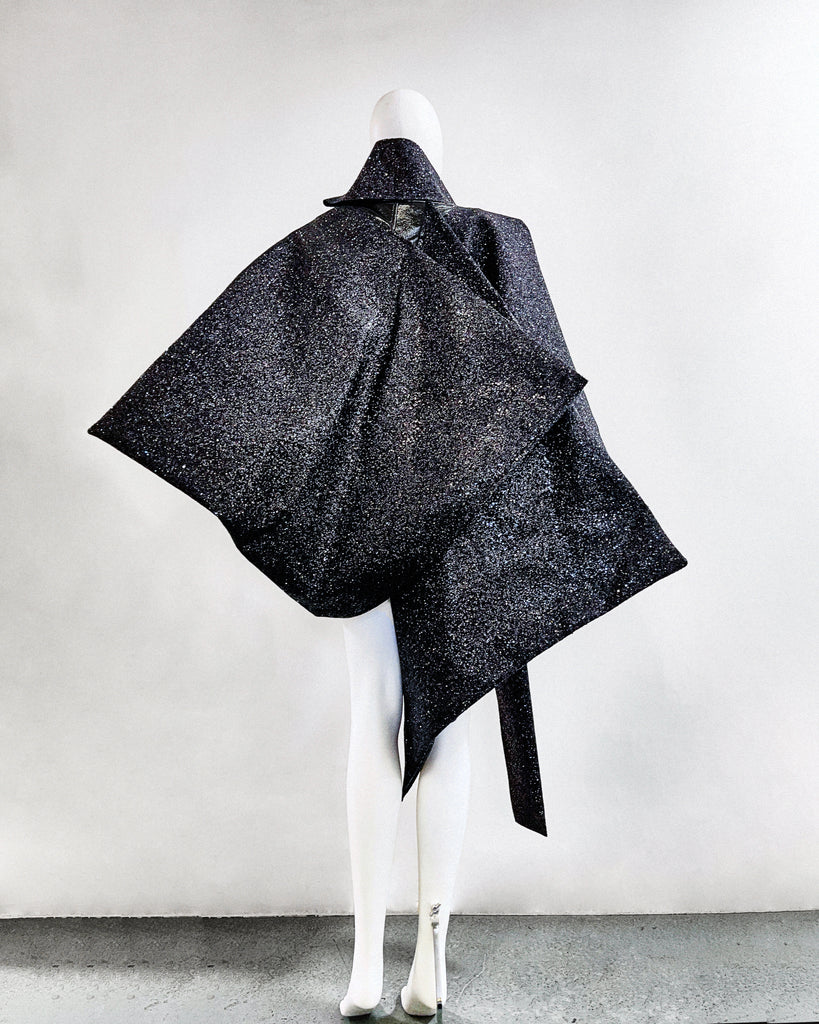 Jivomir Domoustchiev vegan vinyl pvc fashion wearable sculpture hand crafted to order only in East London Atelier independent luxury glitter coat jacket couture made to order custom 