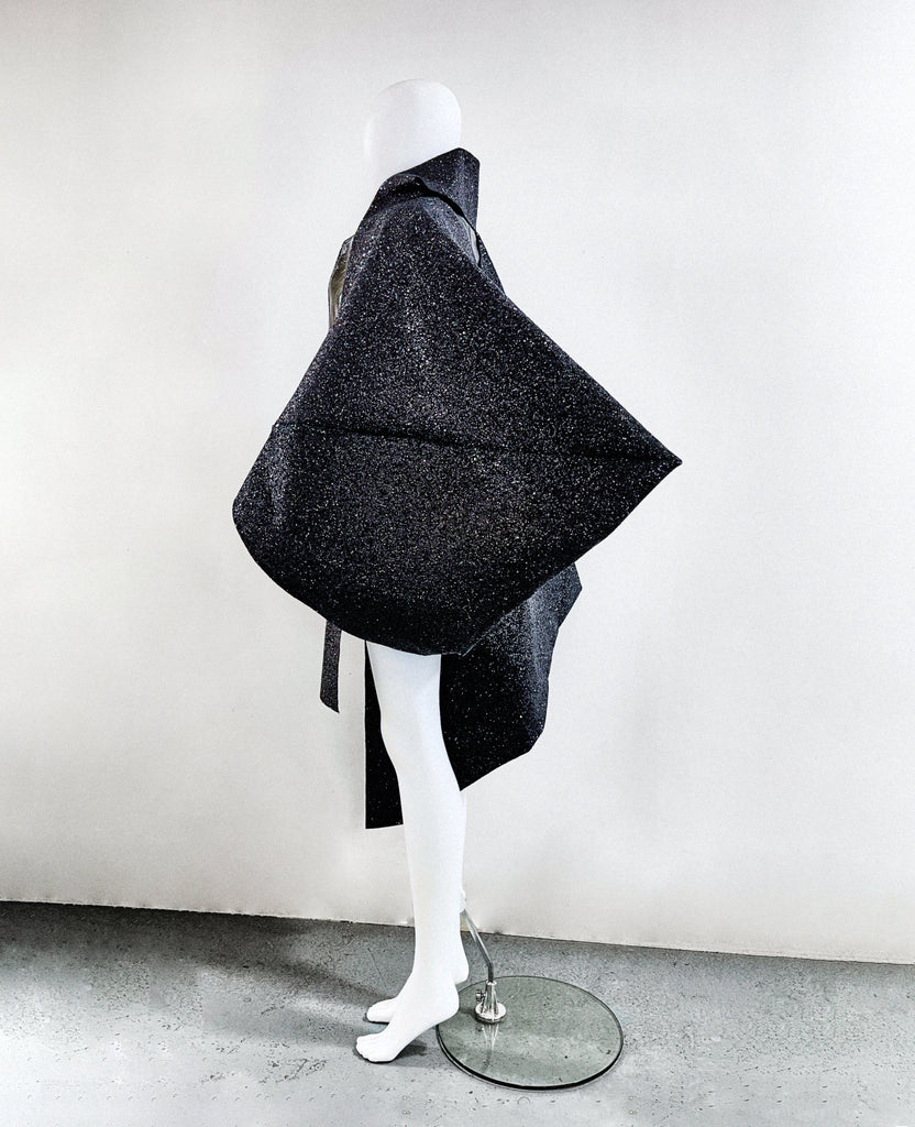 Jivomir Domoustchiev vegan vinyl pvc fashion wearable sculpture hand crafted to order only in East London Atelier independent luxury glitter coat jacket couture made to order custom 
