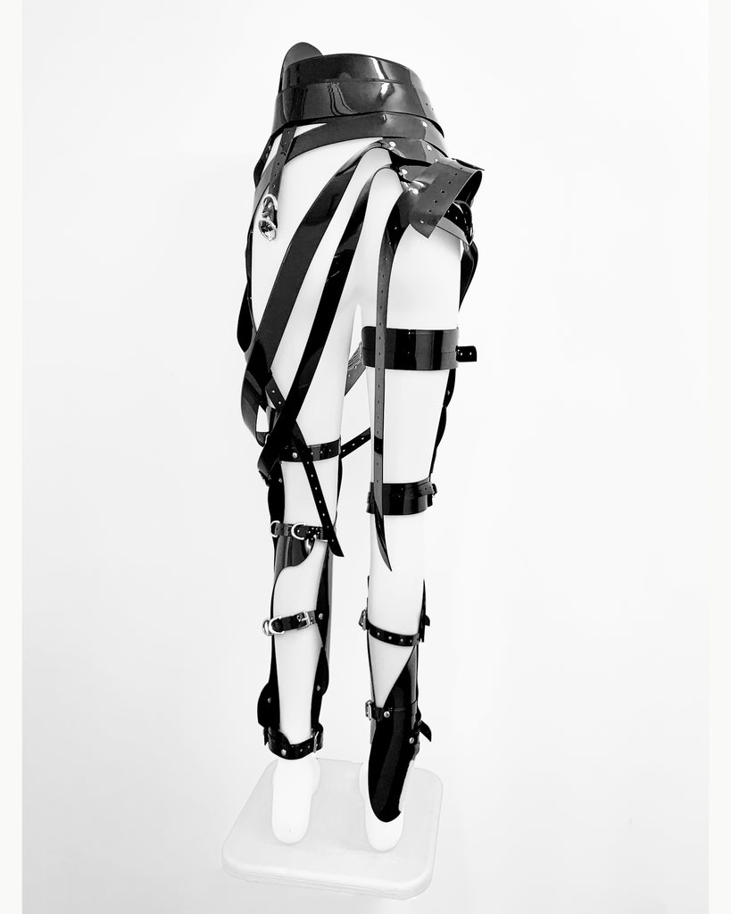Jivomir Domoustchiev Full Robot Leg Harness in vegan vinyl pure robot style future Dixie D'Amelo perfect styling to create full  look worn as belt or full look