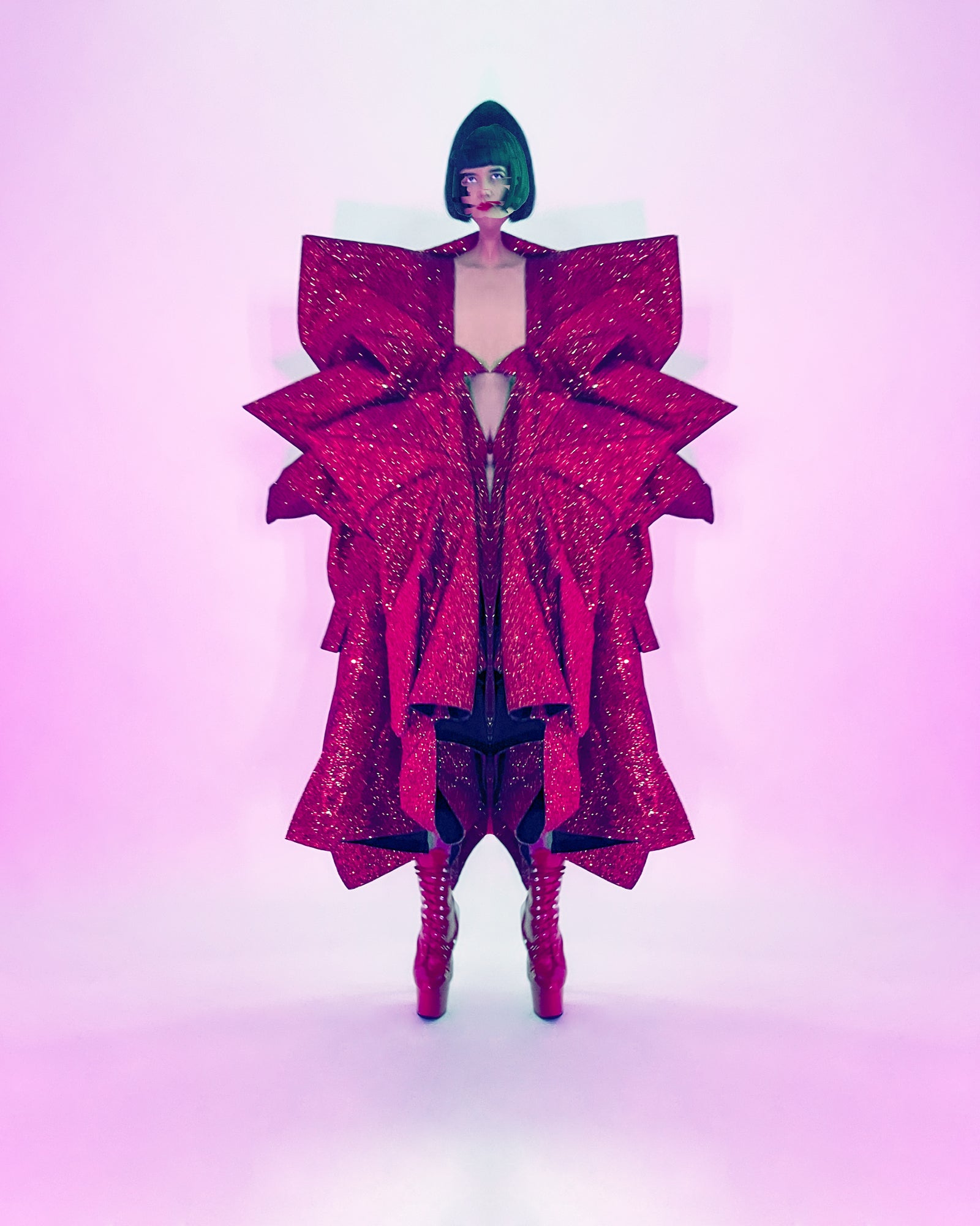 Half and Half Coat Jivomir Domoustchiev glitter star sculpture angular asymmetric couture coat