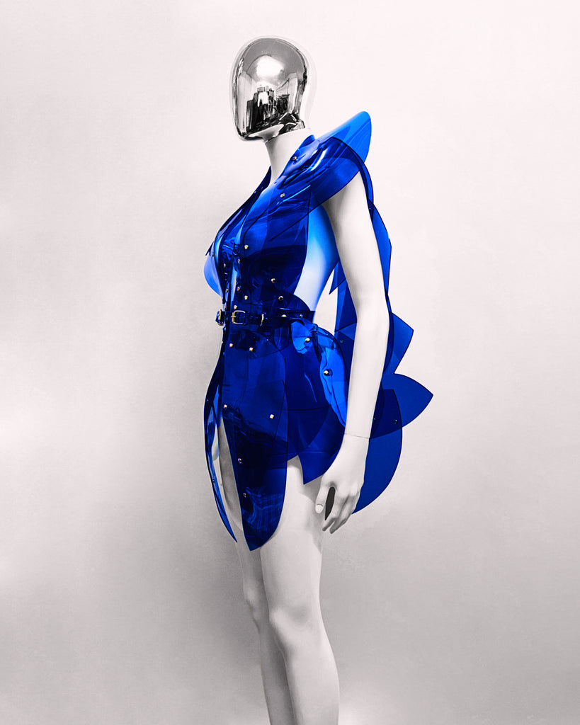 Jivomir Domoustchiev morphed transparent vegan vinyl pure Sculpture Galaxy coat. Beauty in symmetry artistic future expression
