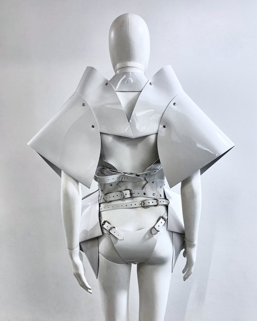 Jivomir Domoustchiev vegan vinyl pvc fashion wearable sculpture hand crafted to order only in East London Atelier independent luxury brand