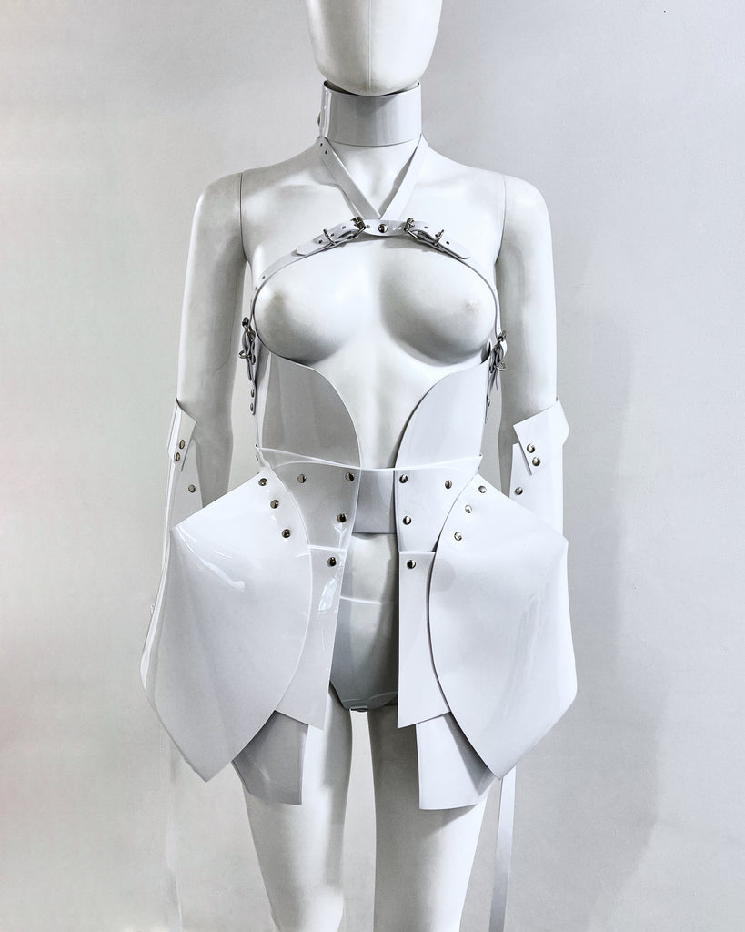 Severine sculpture set by Jivomir Domoustchiev hand crafted future fashion vegan kink cosplay couture lux love designer craft dress