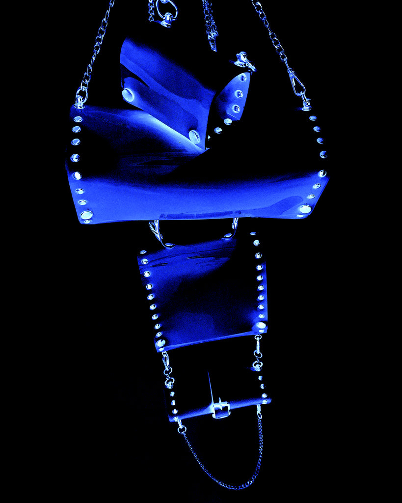 Jivomir Domoustchiev vegan vinyl pvc fashion wearable sculpture handbag purse hand crafted to order only in East London Atelier independent luxury brand bras and panties knickers