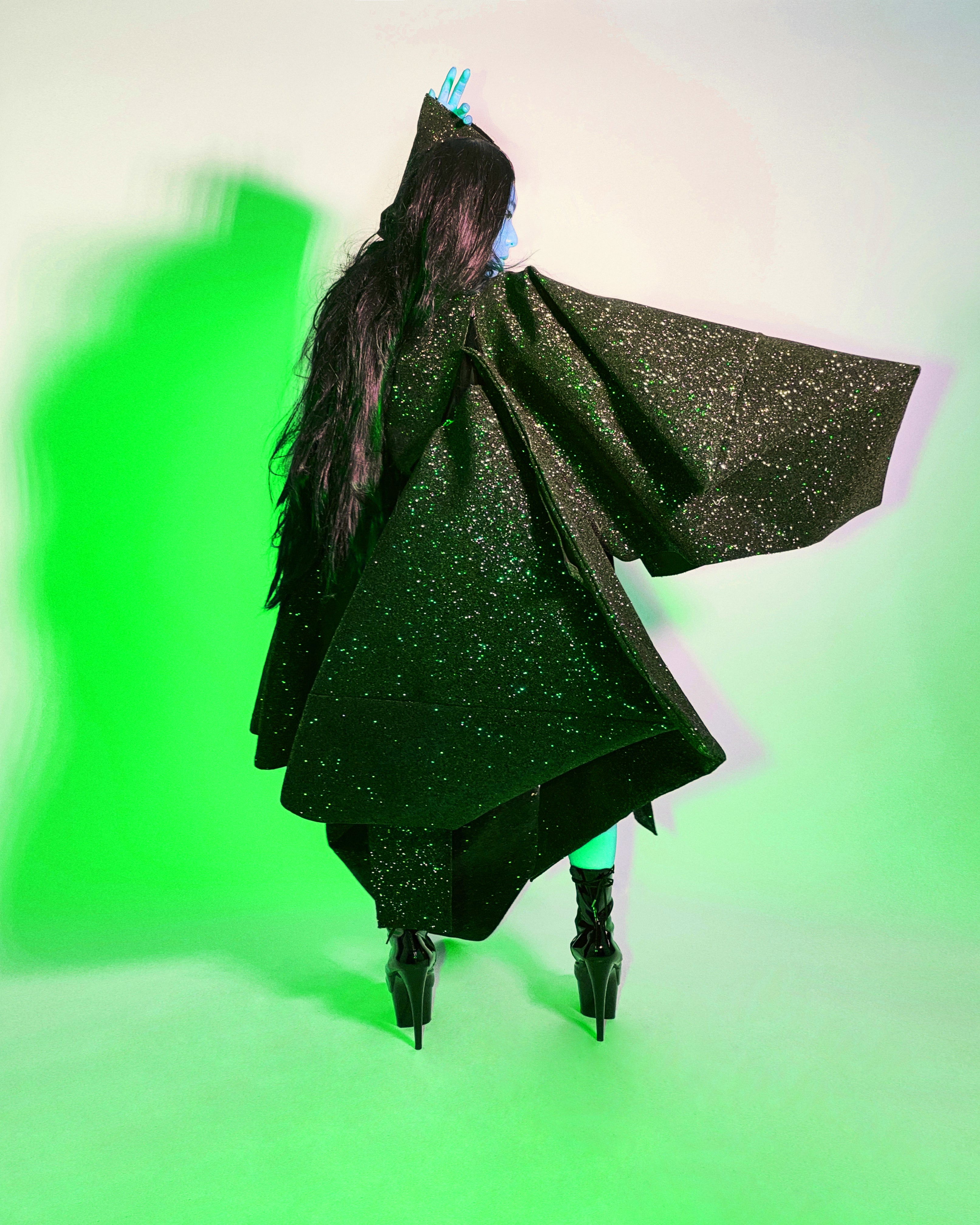 Half and Half Coat Jivomir Domoustchiev glitter star sculpture angular asymmetric couture coat