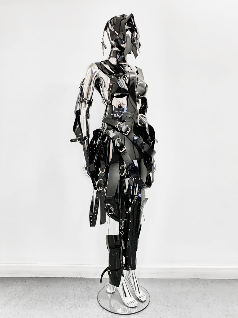 Jivomir Domoustchiev PVC vegan Vinyl Future Gladiator multi buckle harness dress