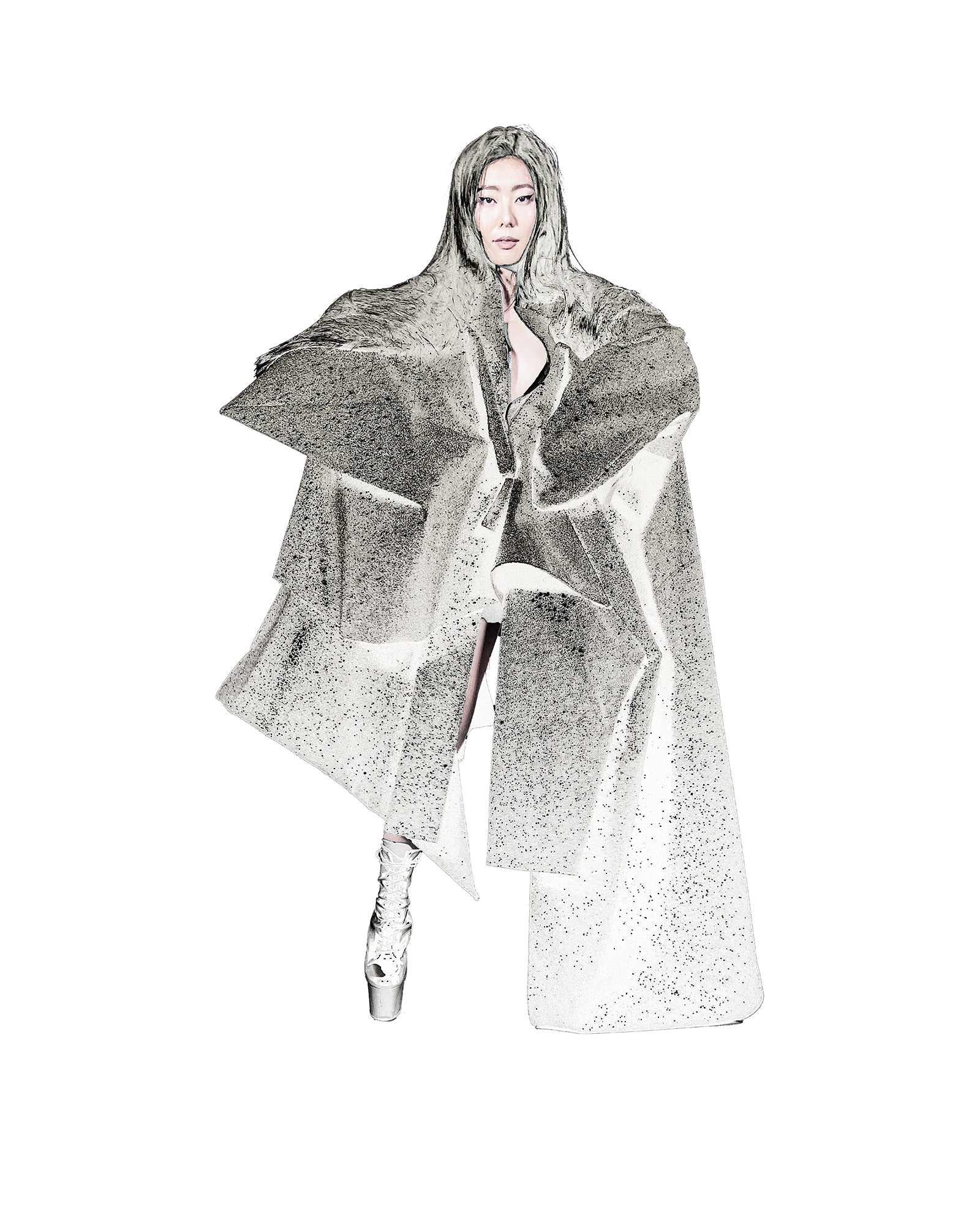 Half and Half Coat Jivomir Domoustchiev glitter star sculpture angular asymmetric couture coat