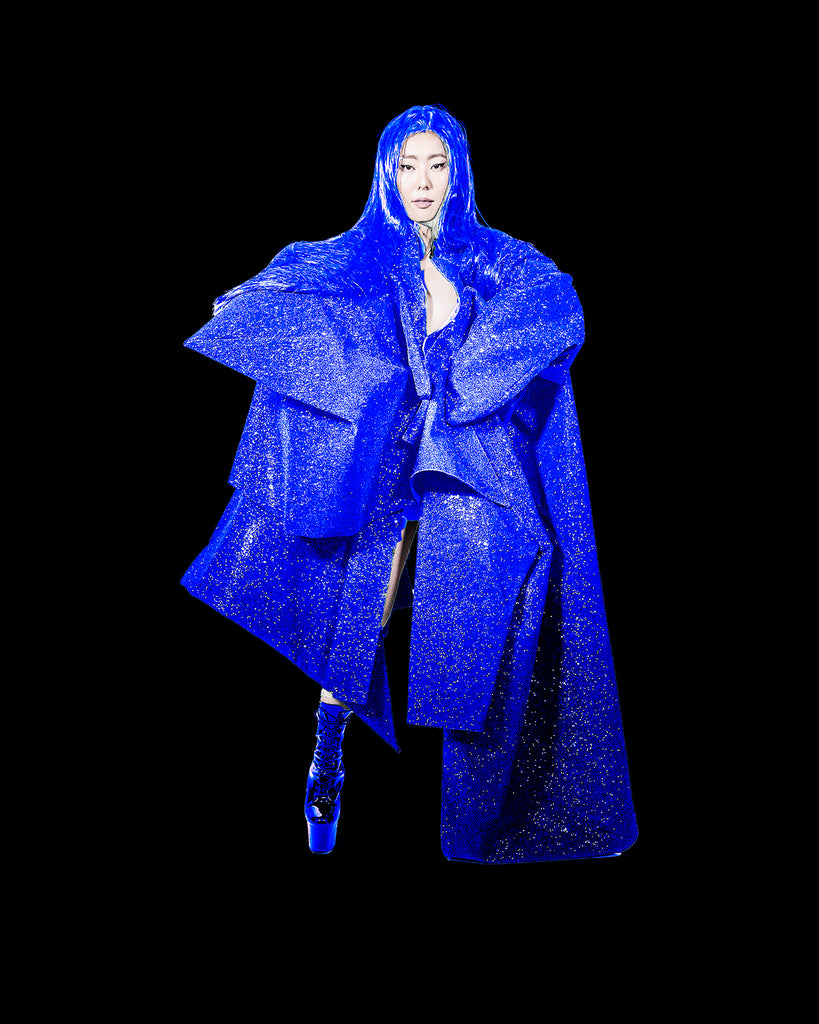 Half and Half Coat Jivomir Domoustchiev glitter star sculpture angular asymmetric couture coat