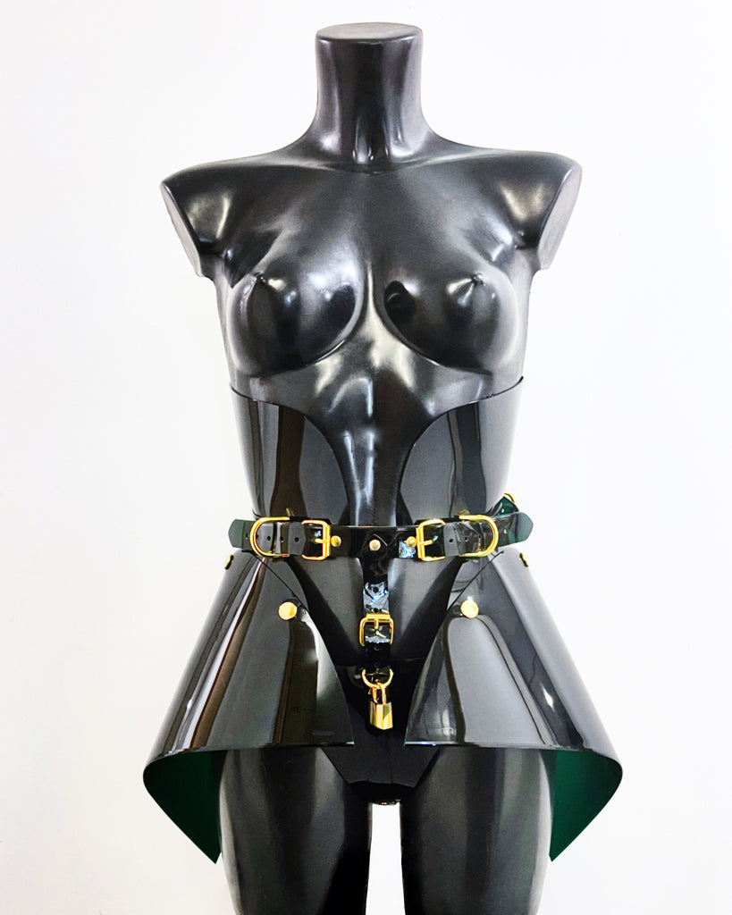 Jivomir Domoustchiev vegan vinyl pvc fashion wearable sculpture handbag purse hand crafted to order only in East London Atelier independent luxury brand robo hipster skirt
