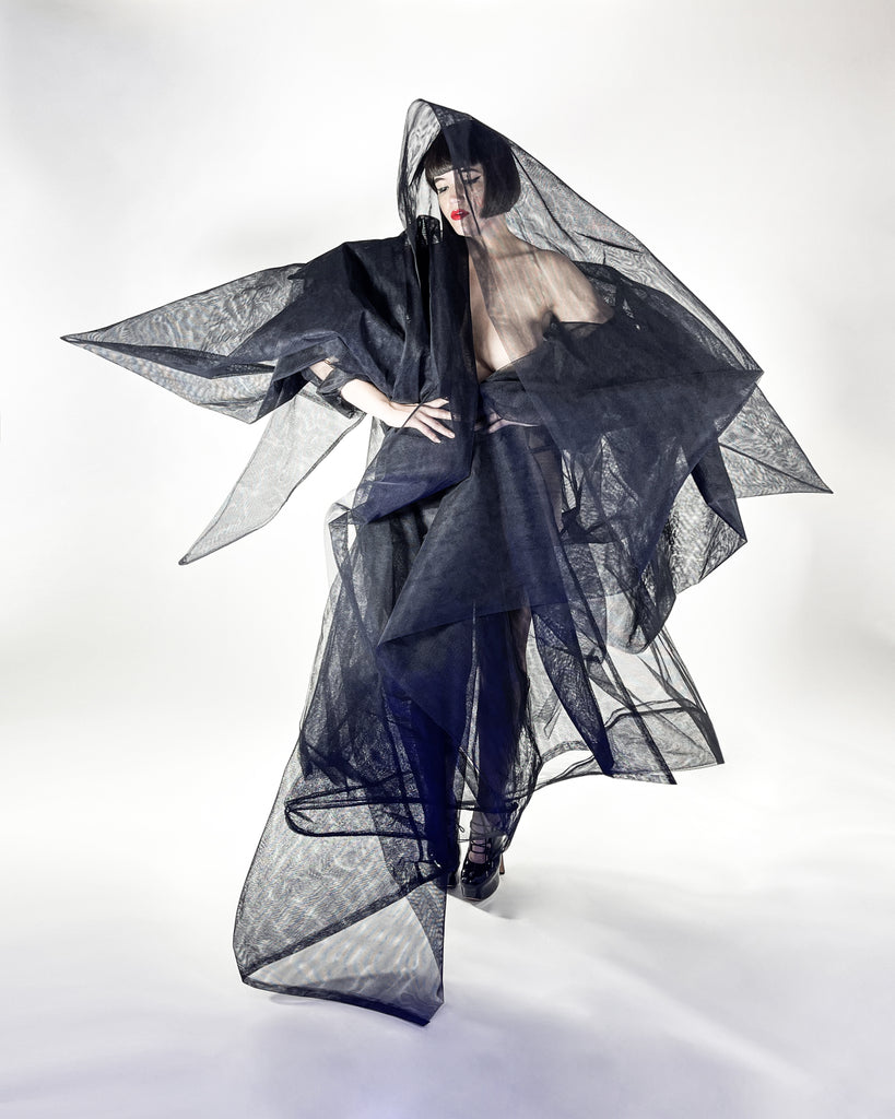 Jivomir Domoustchiev vegan vinyl pvc fashion wearable sculpture hand crafted to order only in East London Atelier independent luxury brand net opera coat