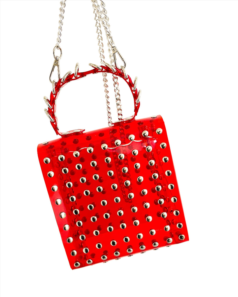 Jivomir Domoustchiev vegan vinyl pvc fashion wearable sculpture handbag purse hand crafted to order only in East London Atelier independent luxury brand purse handbag