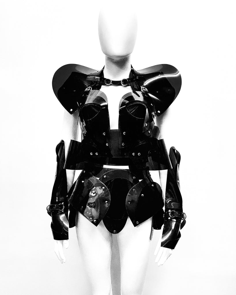 Jivomir Domoustchiev vegan vinyl pvc fashion wearable sculpture hand crafted to order only in East London Atelier independent luxury brand bras and panties knickers