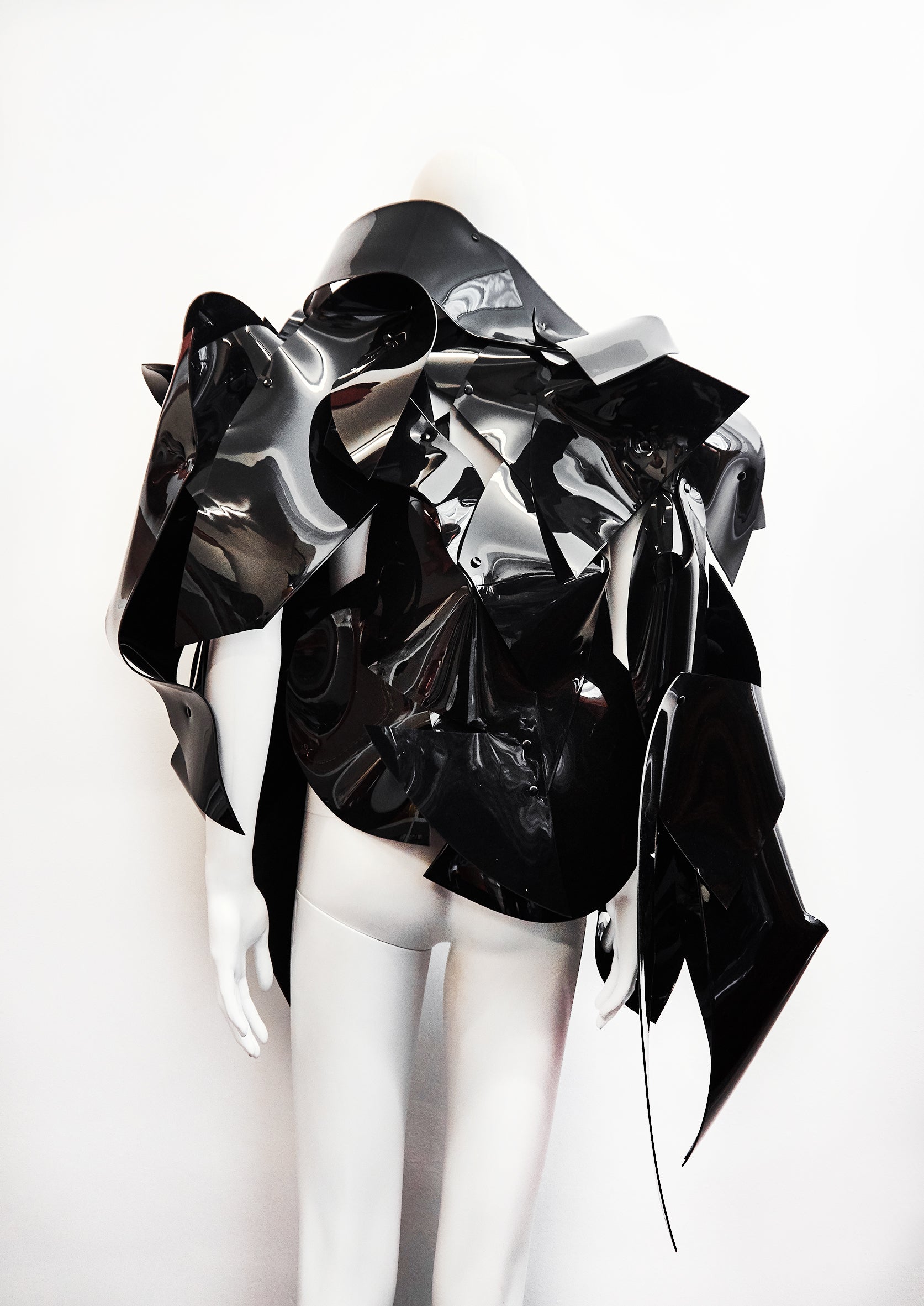 JIVOMIR DOMOUSTCHIEV ASYMMETRIC ART SCULPTURE JACKET VEGAN VINYL EXXPRESSION  