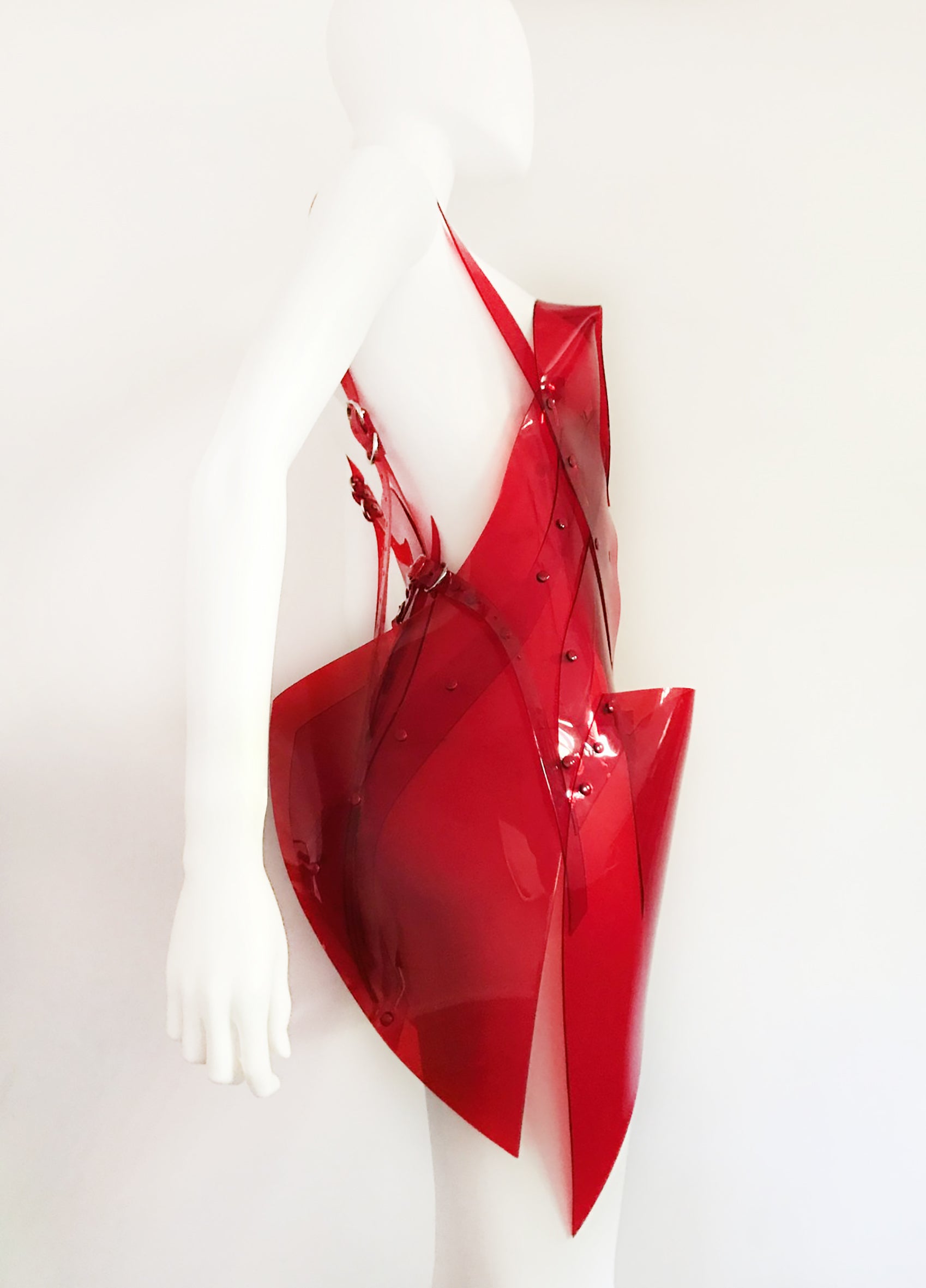 Jivomir Domoustchiev vegan vinyl pvc fashion wearable sculpture hand crafted to order only in East London Atelier independent luxury brand dress sculpture art couture