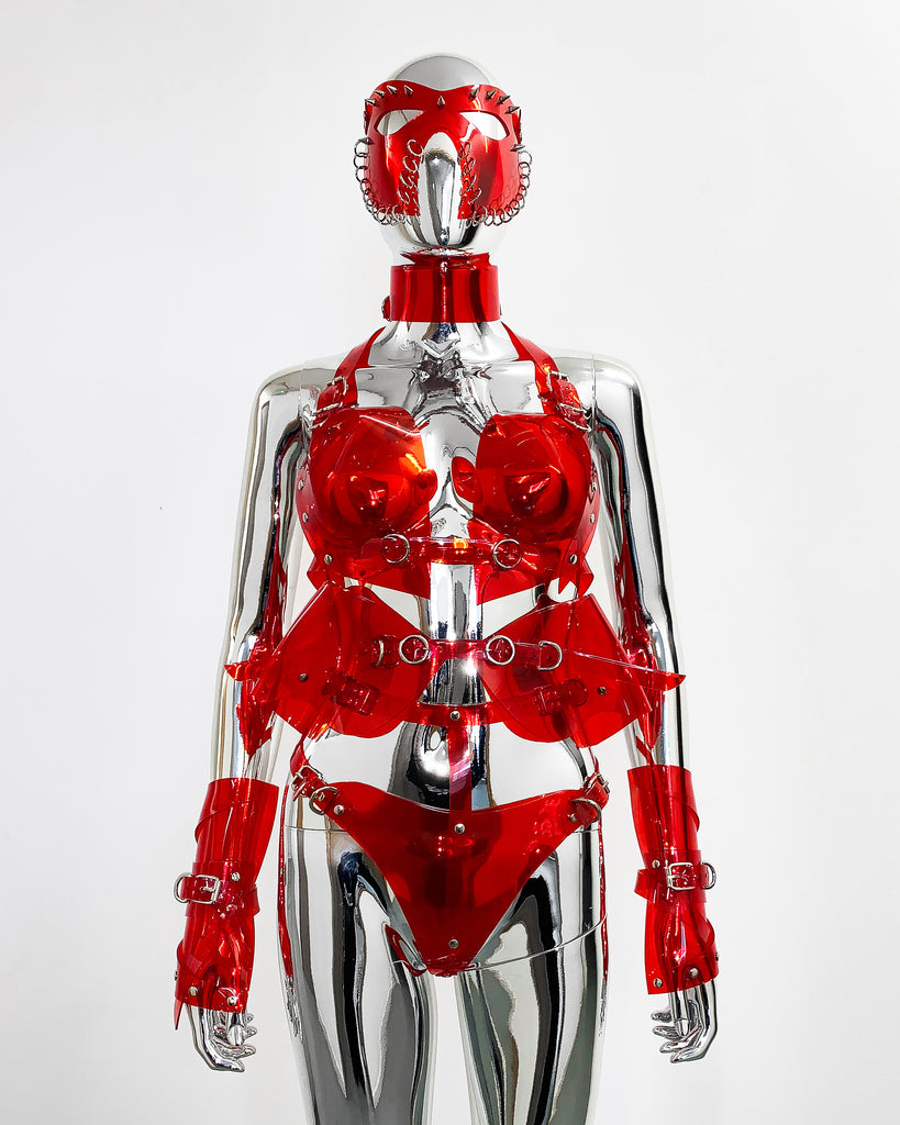 Jivomir Domoustchiev vegan vinyl pvc fashion wearable sculpture hand crafted to order only in East London Atelier independent luxury brand