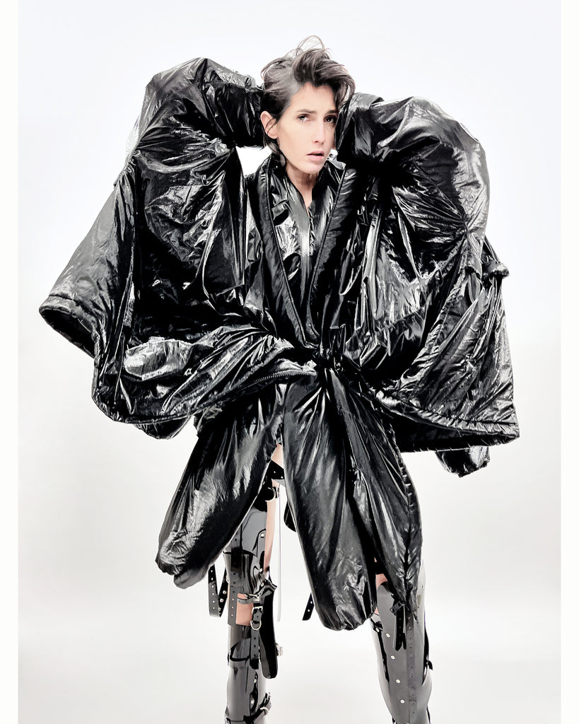 Shapeshifter PUF Jivomir Domoustchiev layered sculpture Puffa coat repurposed reimagineeverything future fashion hand crafted made in London luxury couture