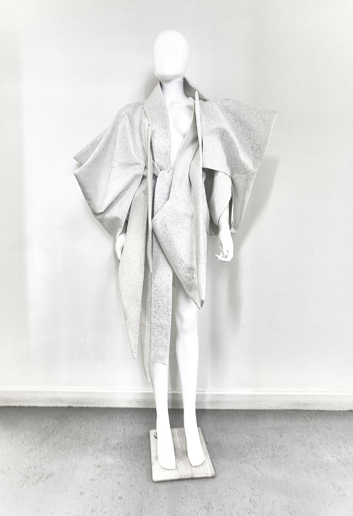 Jivomir Domoustchiev vegan vinyl pvc fashion wearable sculpture hand crafted to order only in East London Atelier independent luxury glitter sculpture coat designer art fashion