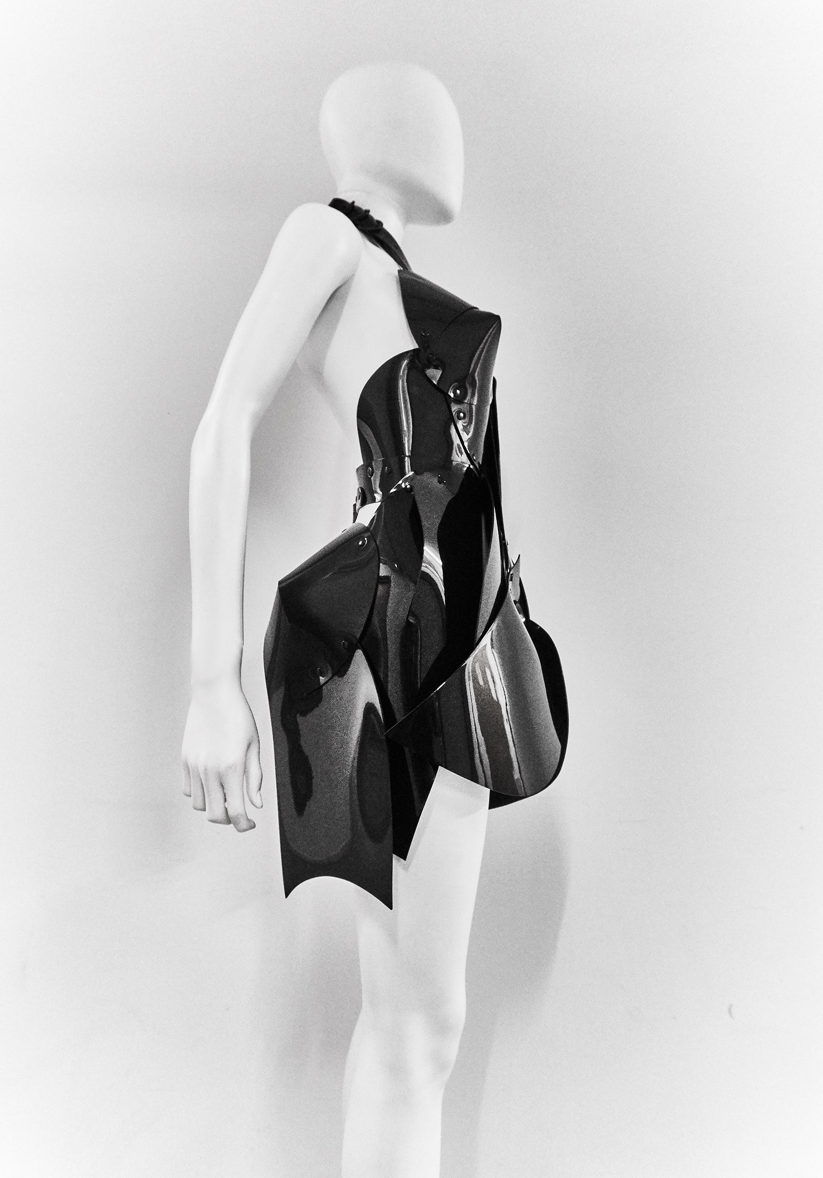Jivomir Domoustchiev black vegan vinyl sculpture dress