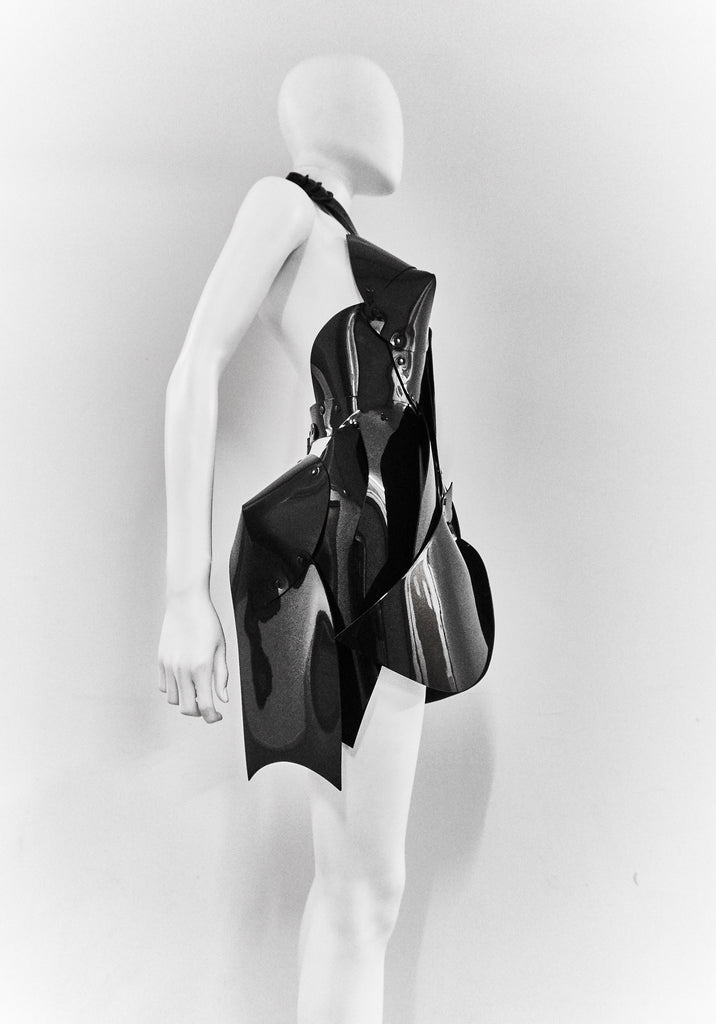 Jivomir Domoustchiev black vegan vinyl sculpture dress